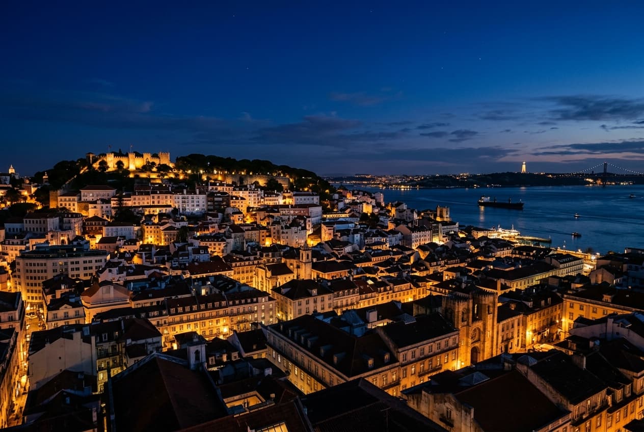 Lisbon, Portugal at blue hour