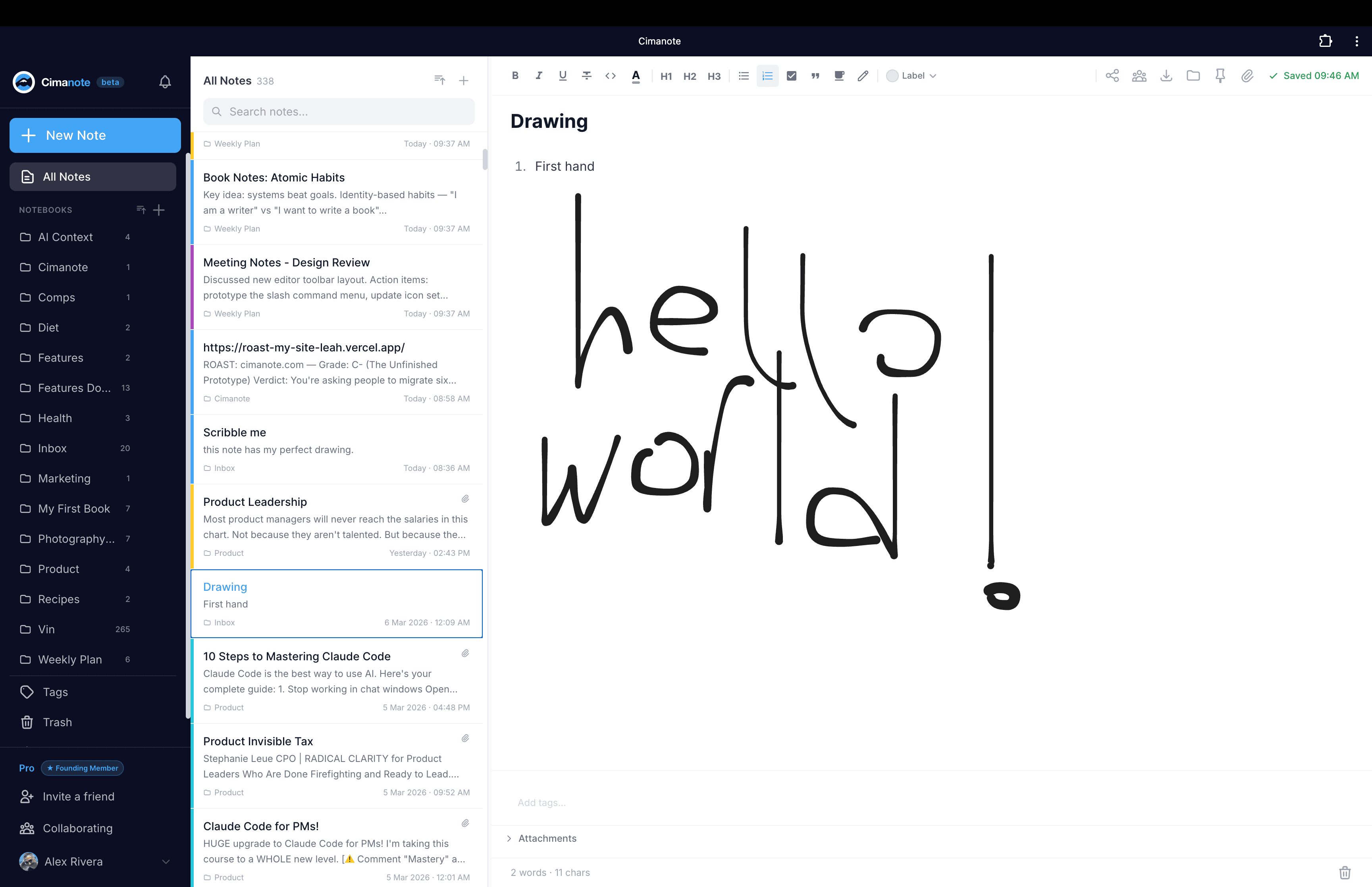 Collaboration link sharing in Cimanote