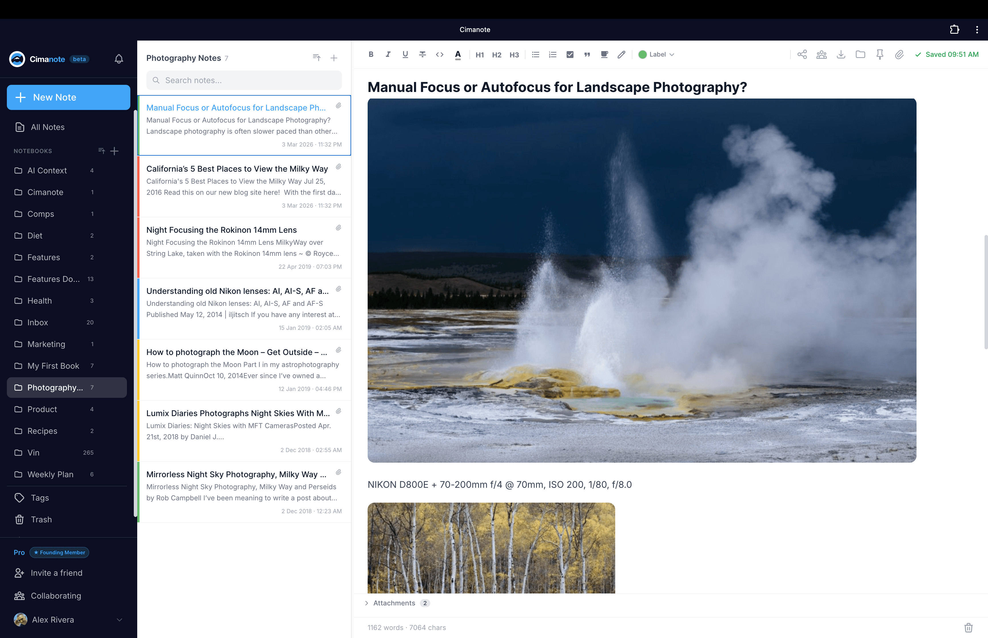 Cimanote note with embedded photo