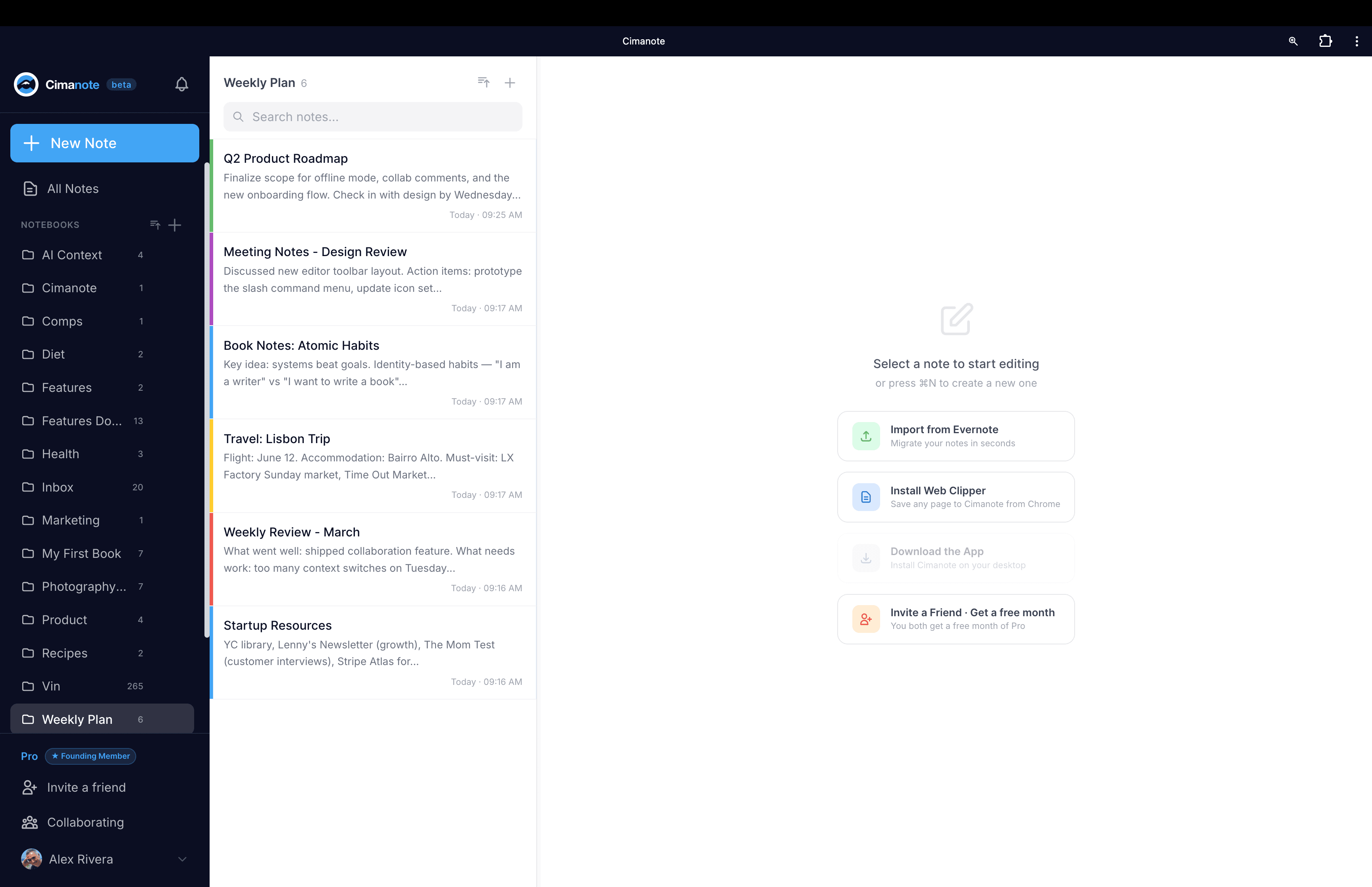 Cimanote working with notes cached locally